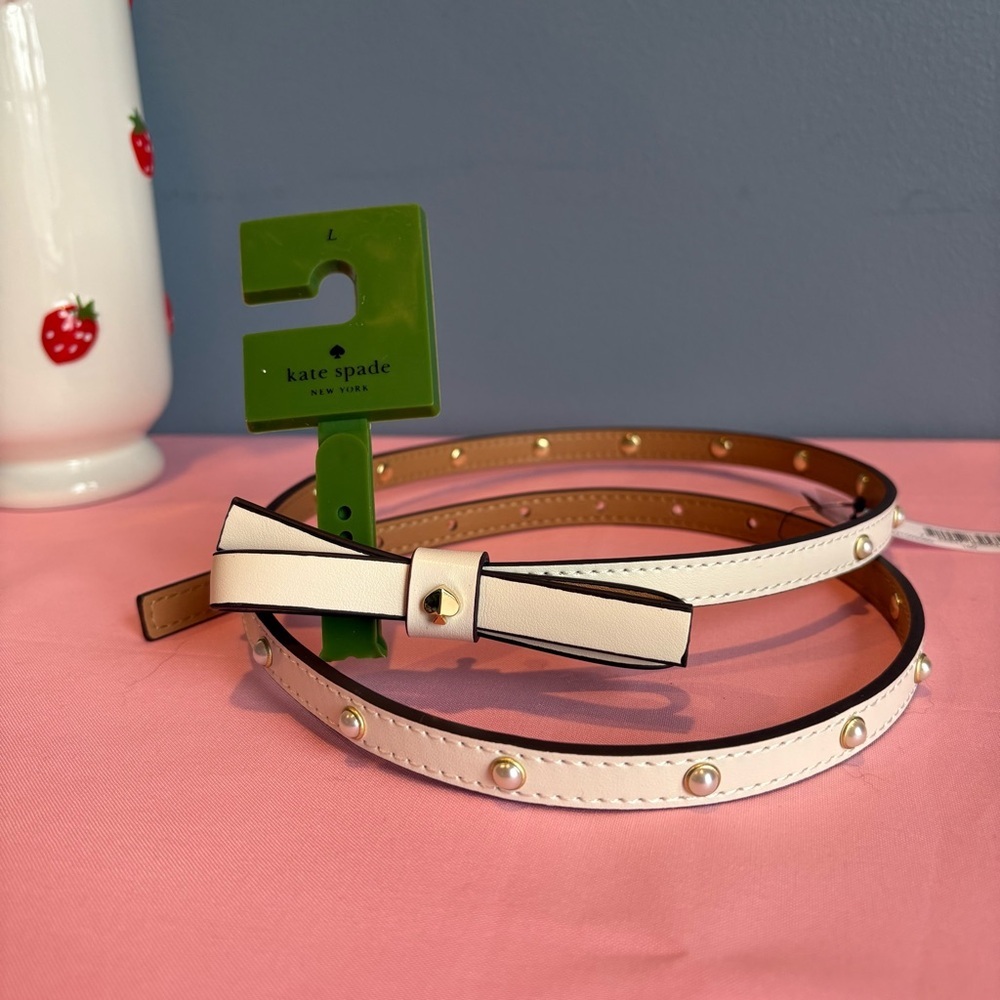 Kate Spade White Leather Faux Pearl Wrap Women’s Belt 40” Size Large NWT